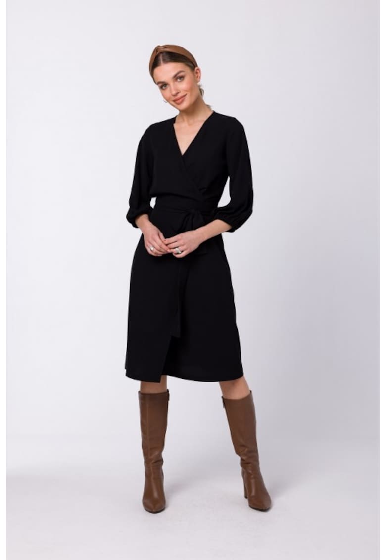 Rochie cu croiala petrecuta si cordon in talie -