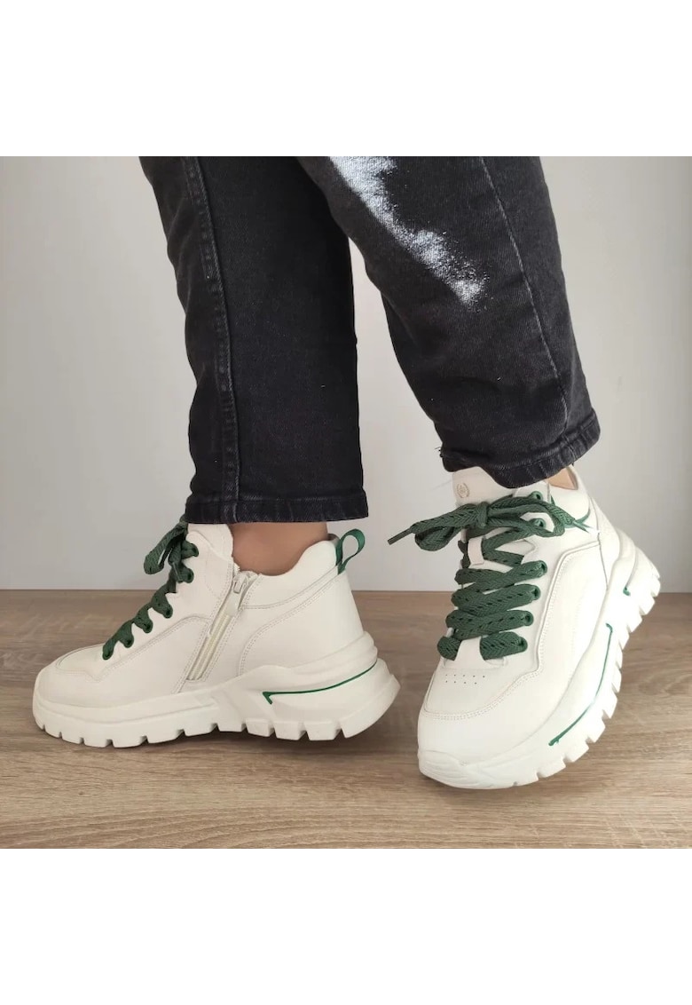 Ghete Casual Dama B71935 Albe Cu Verde - White