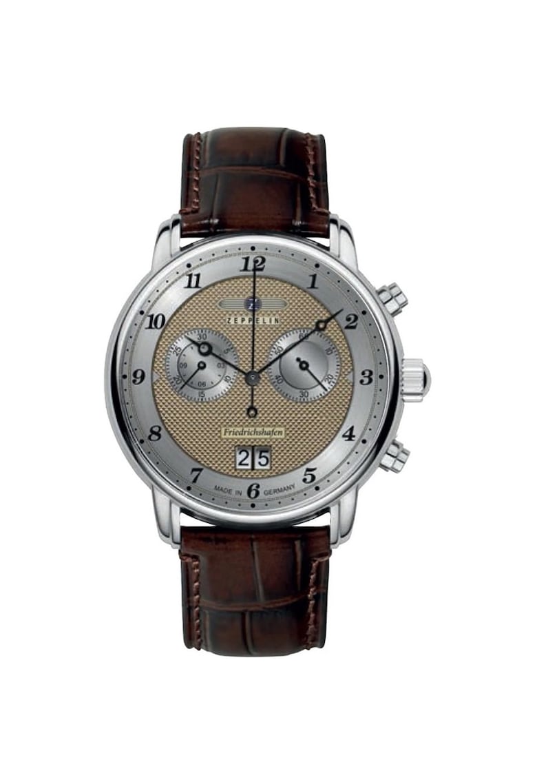 Ceas Chronograph 8584-5 - automat - cadran auriu - curea din piele maro - rezistent la apa 50m