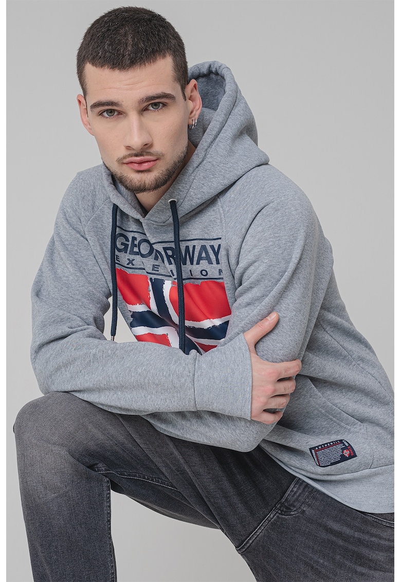 Hanorac regular fit cu logo - Rosu/Gri melange