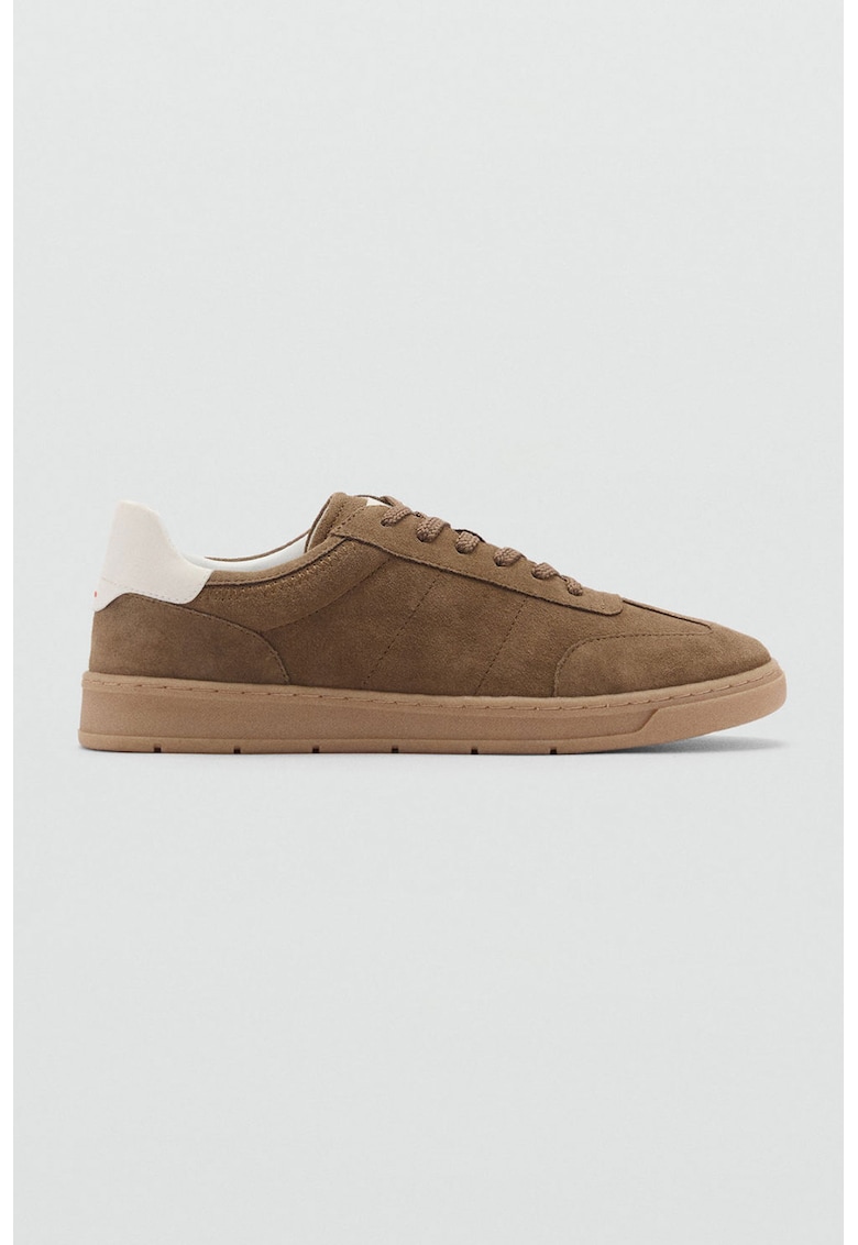 Pantofi sport din amestec de piele intoarsa - Alb optic/Maro inchis/Caramel