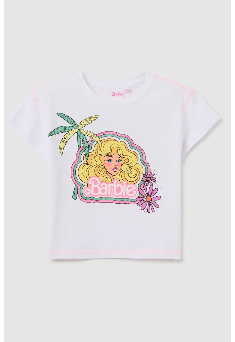 Tricou cu imprimeu Barbie - Alb/Galben/Roz