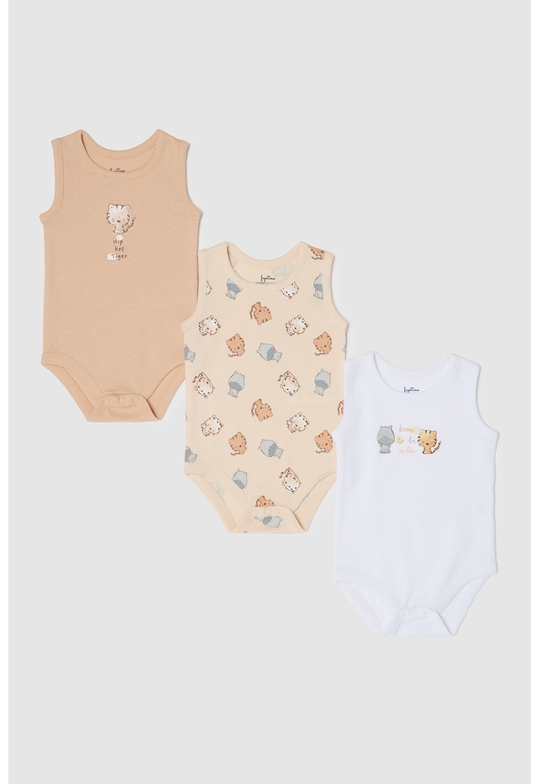 Set de body-uri fara maneci cu imprimeu - 3 piese