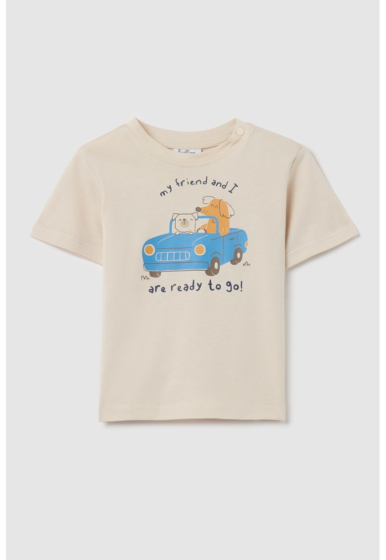 Tricou de bumbac cu model grafic - Albastru deschis/Bej deschis
