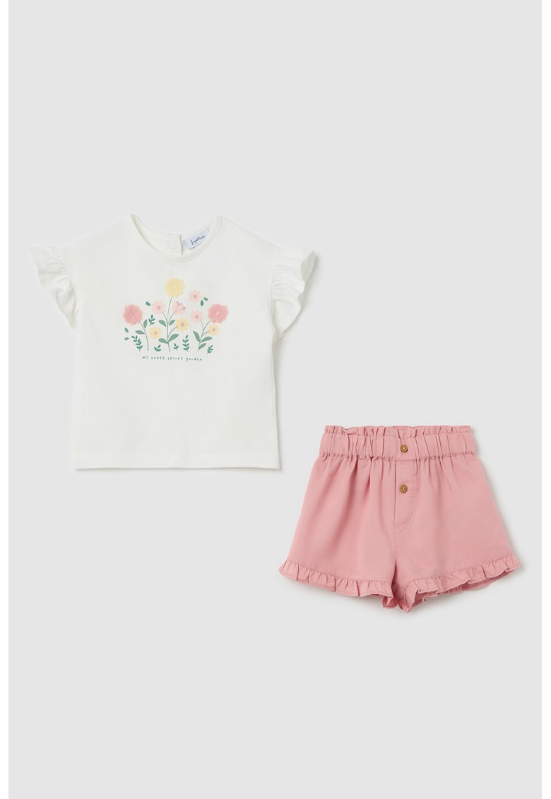 Set de tricou cu model floral si pantaloni scurti