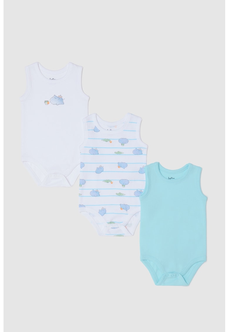 Set de body-uri cu imprimeu si decolteu rotund - 3 piese