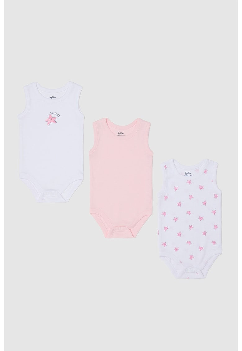 Set de body-uri de bumbac cu imprimeu - 3 piese