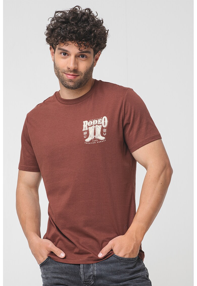 Tricou cu imprimeu grafic pe partea din spate - Maro