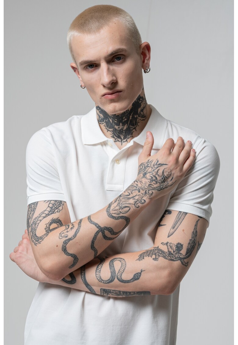 Tricou polo cu model uni - Alb