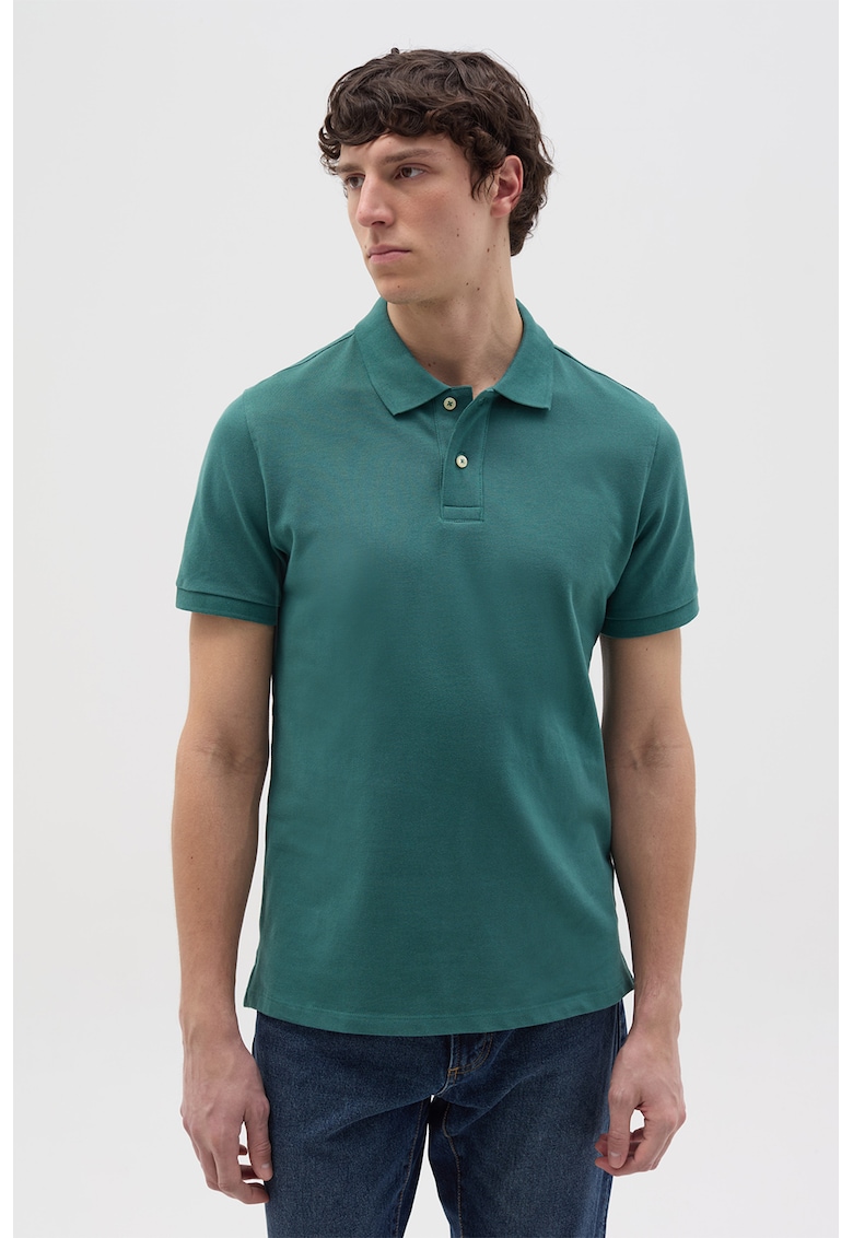 Tricou regular fit cu fenta cu nasturi - Verde persan