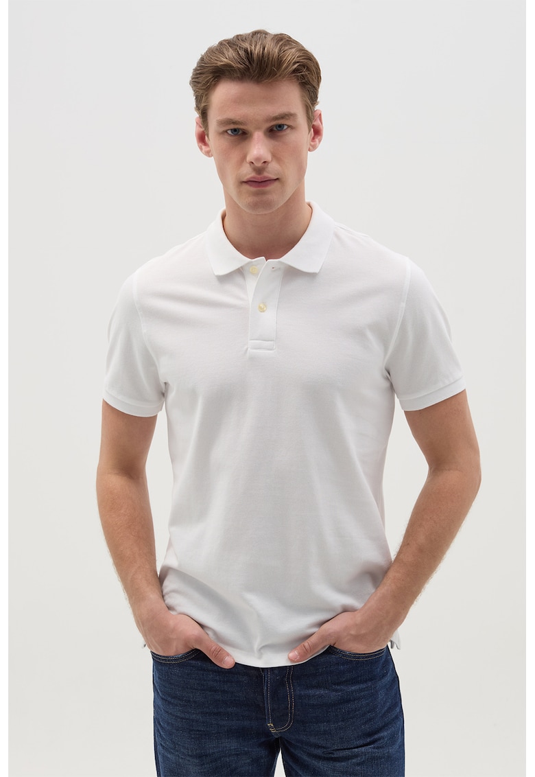 Tricou regular fit cu fenta cu nasturi - Alb murdar