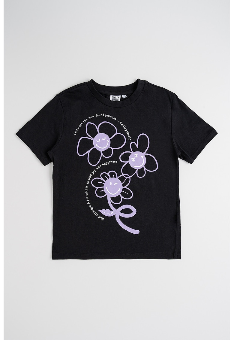 Tricou de bumbac cu imprimeu - Negru/Lila
