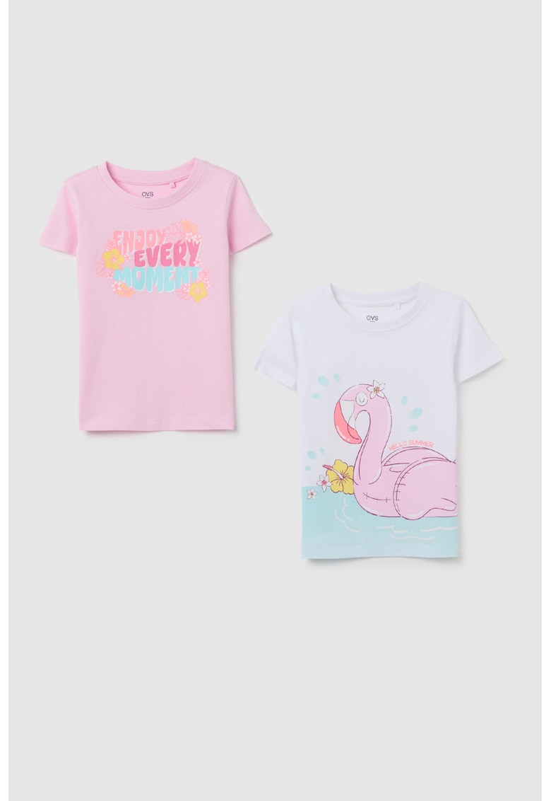 Set de tricouri cu decolteu rotund si imprimeu - 2 Piese