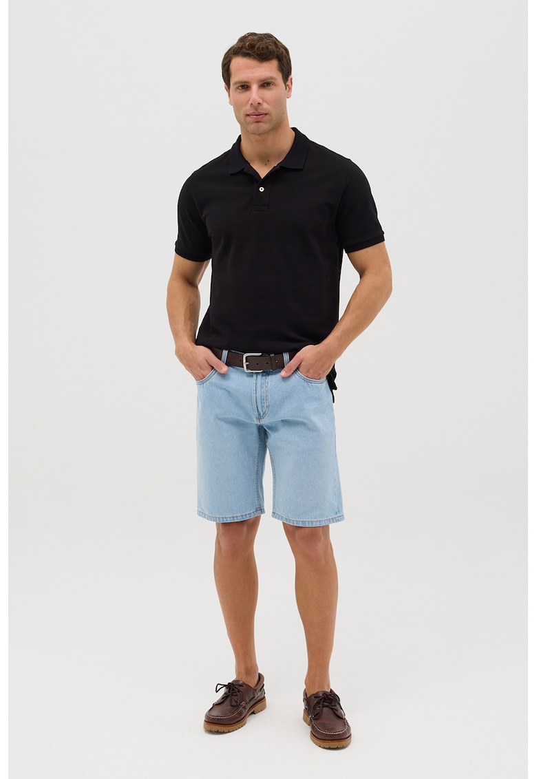 Bermude din denim cu talie medie - Albastru deschis/Albastru