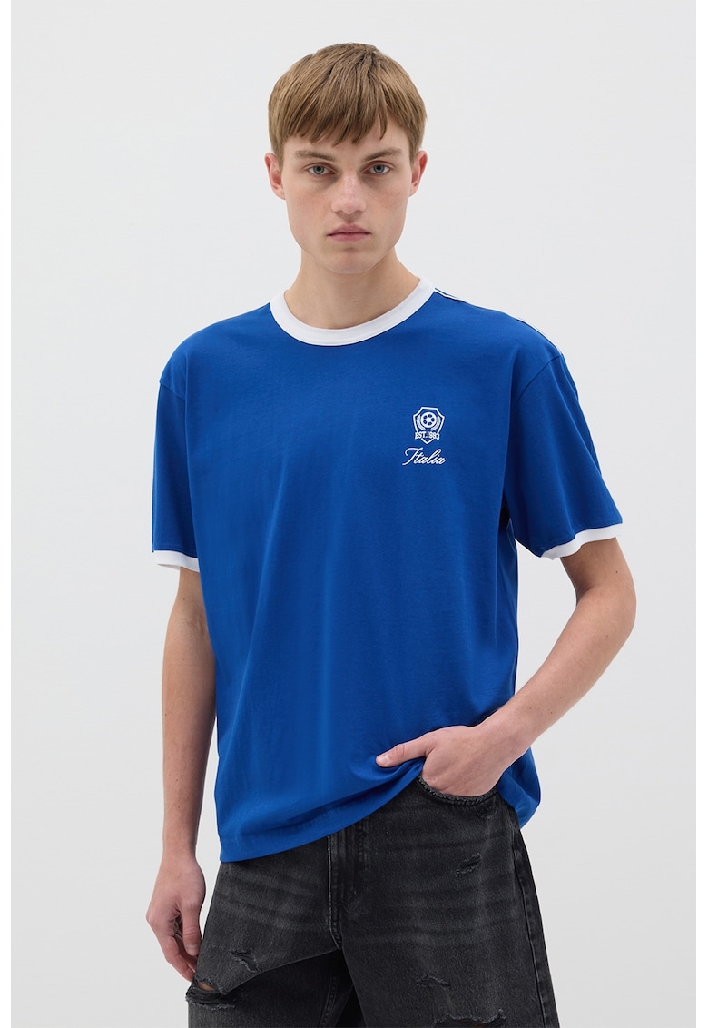 Tricou cu imprimeu text - Albastru royal
