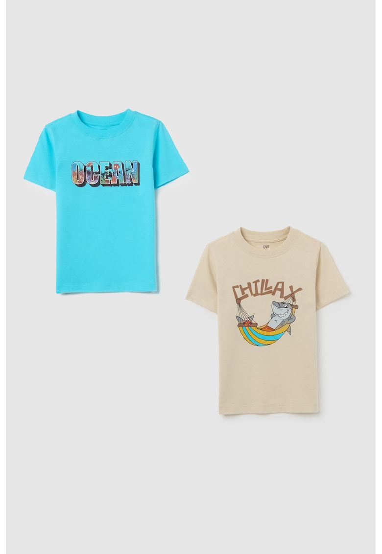 Set de tricou de bumbac cu model grafic - 2 piese