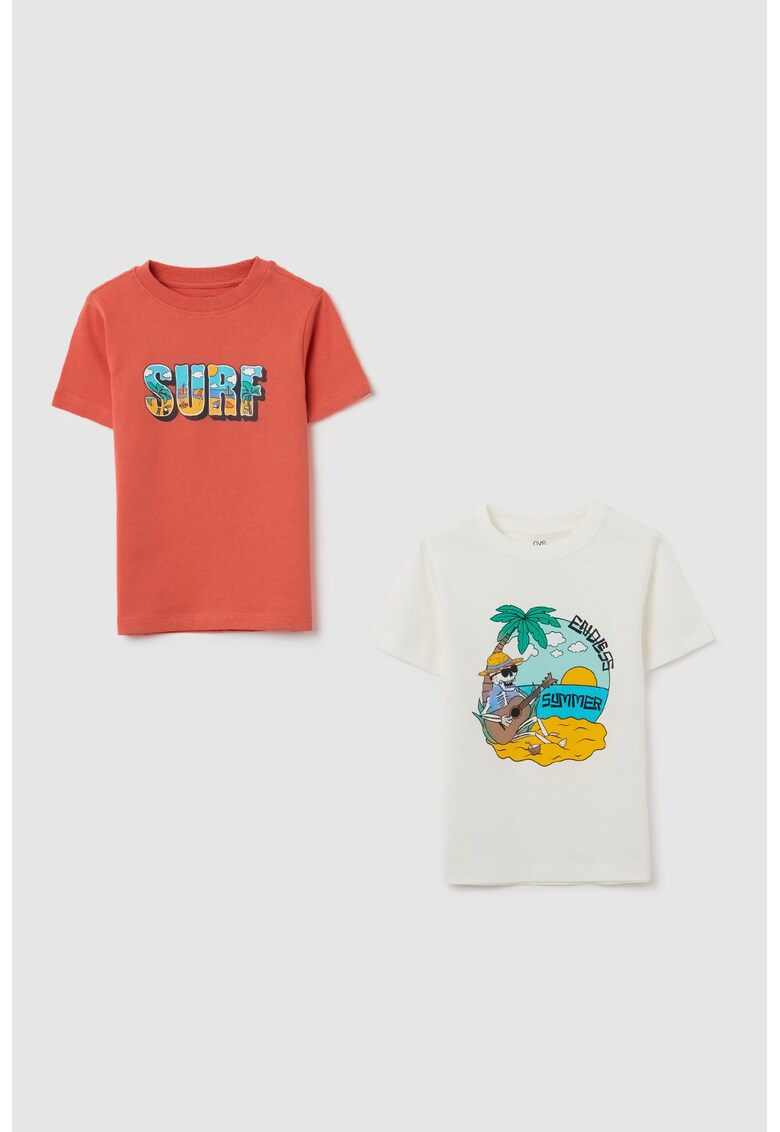 Set de tricouri cu imprimeu - 2 piese - Rosu/Galben sofran/Albastru