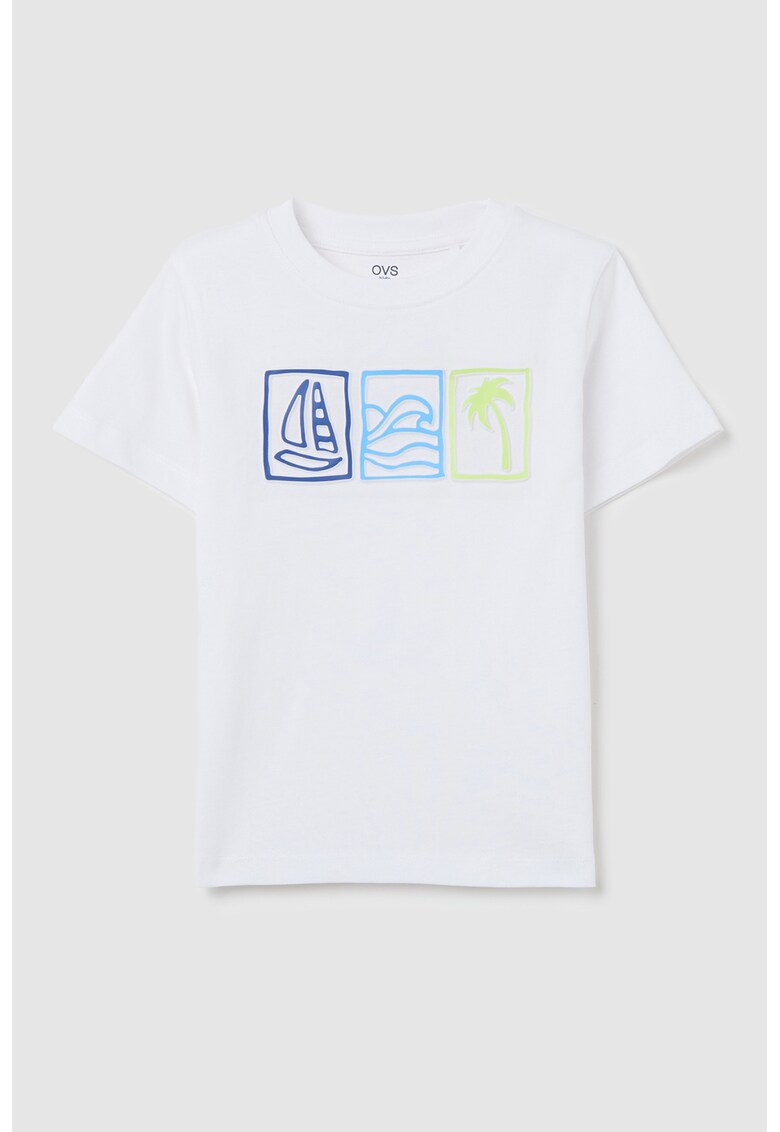 Tricou de bumbac cu imprimeu - Verde electric/Albastru