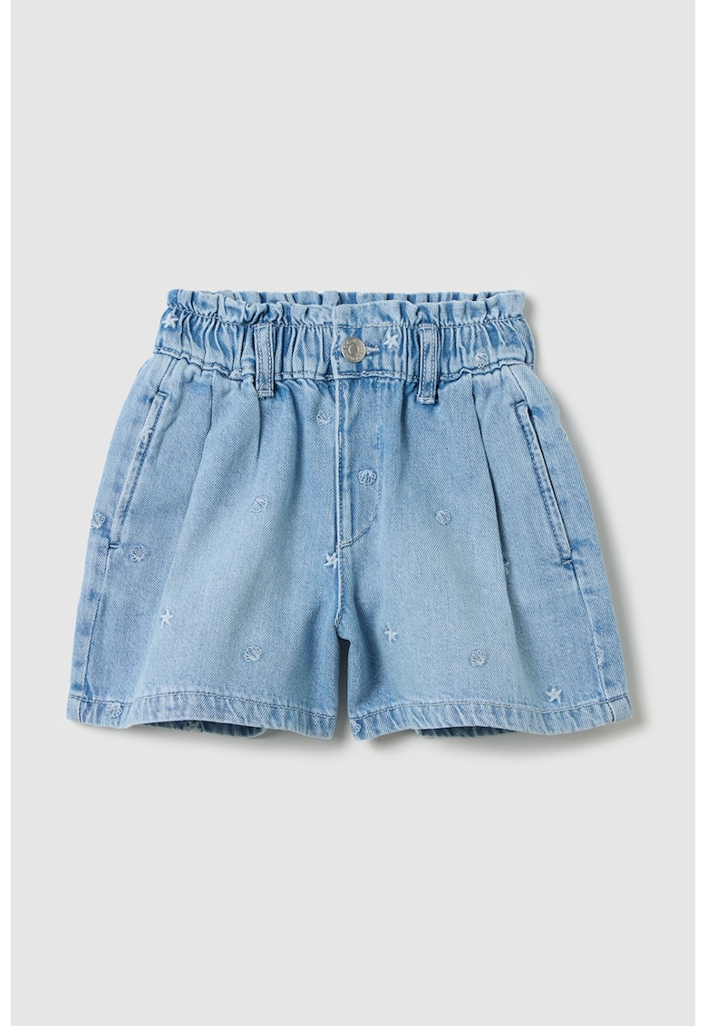 Blugi scurti cu banda elastica in talie - Albastru melange