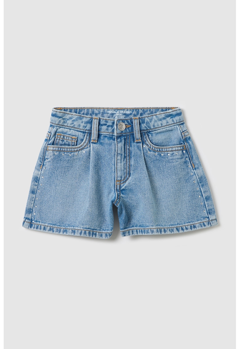 Blugi scurti cu strasuri - Alb/Albastru deschis