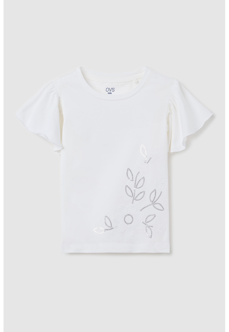 Tricou cu maneci cu volane - Gri deschis