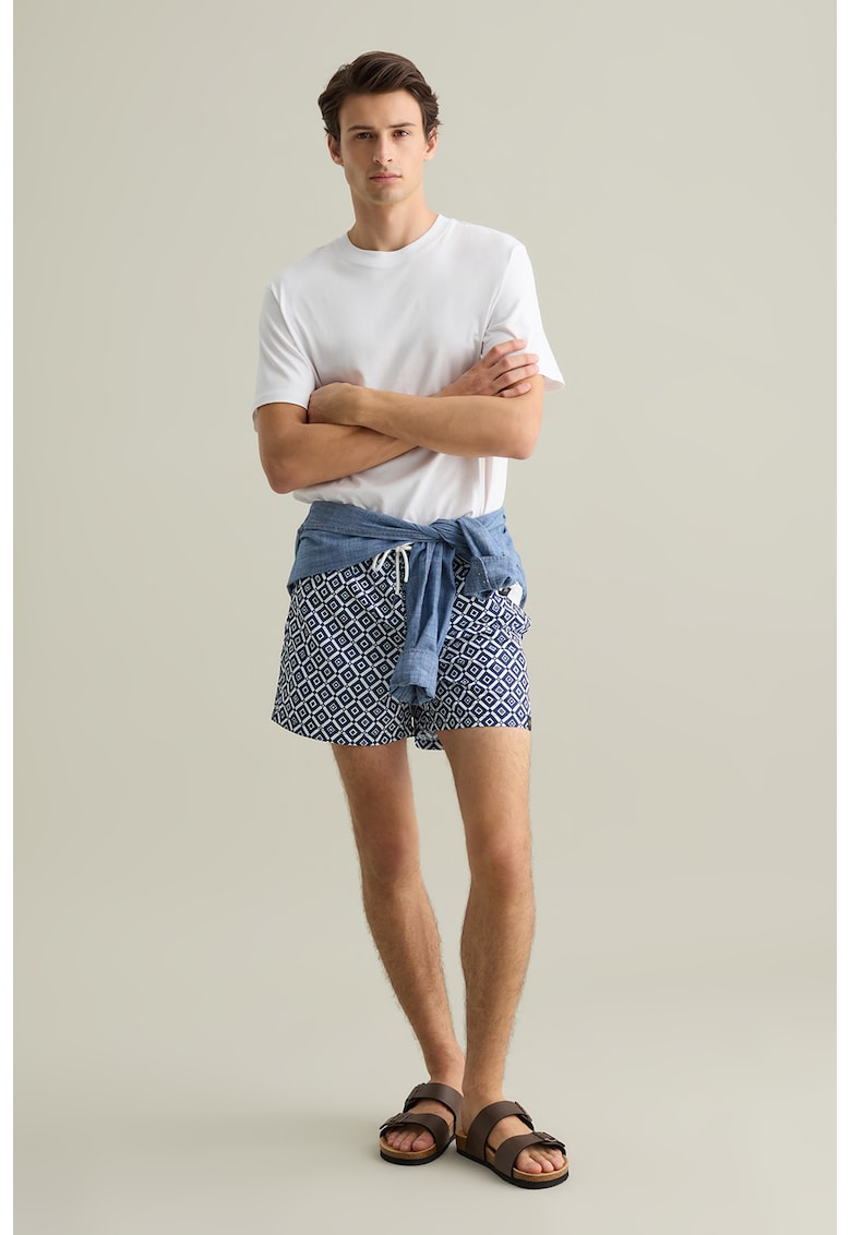 Pantaloni scurti de baie cu snur - Alb/Albastru inchis