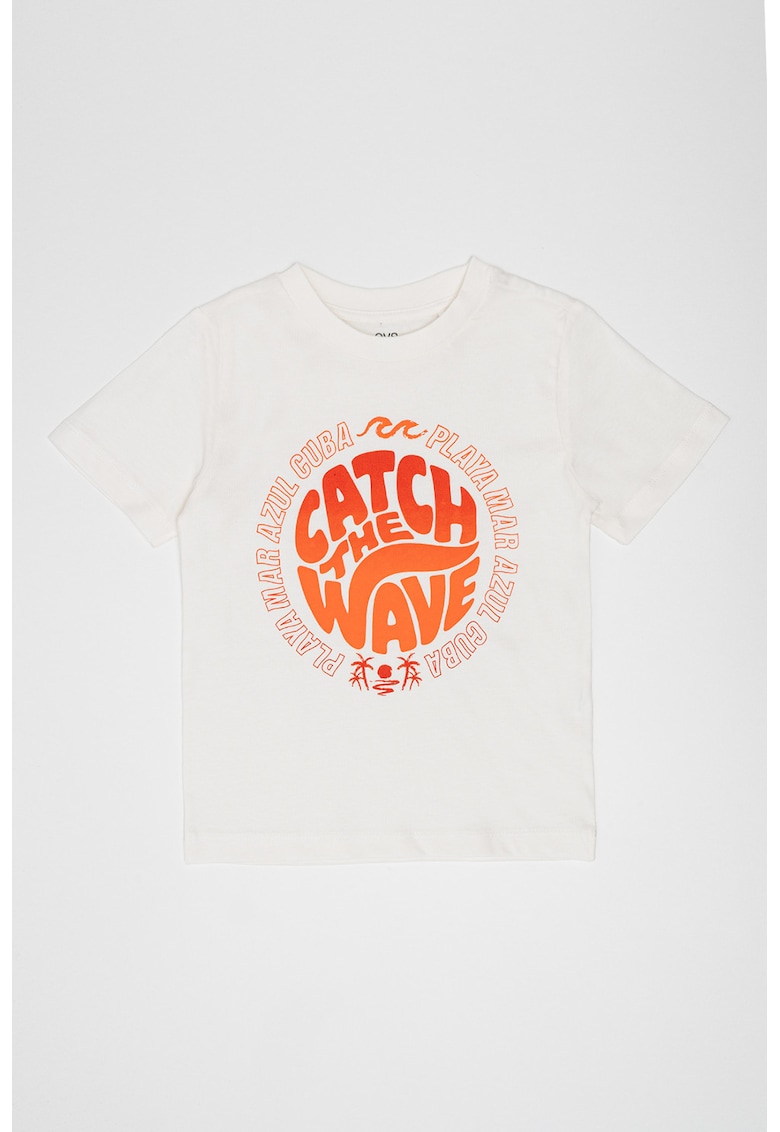 Tricou cu imprimeu text - Rosu deschis/Alb murdar