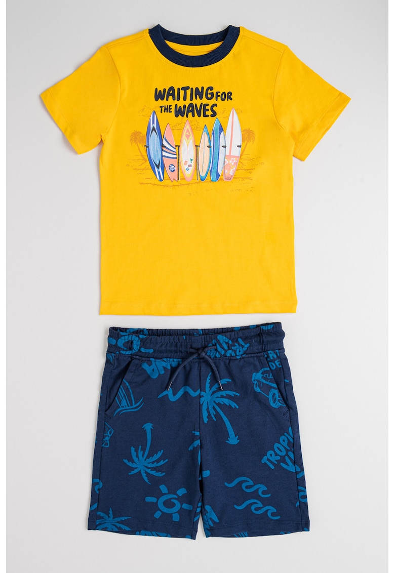 Set de tricou si pantaloni scurti cu imprimeu tropical