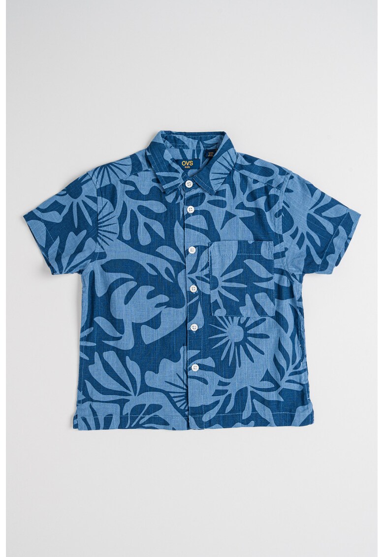 Camasa de bumbac cu buzunar pe piept - Albastru inchis