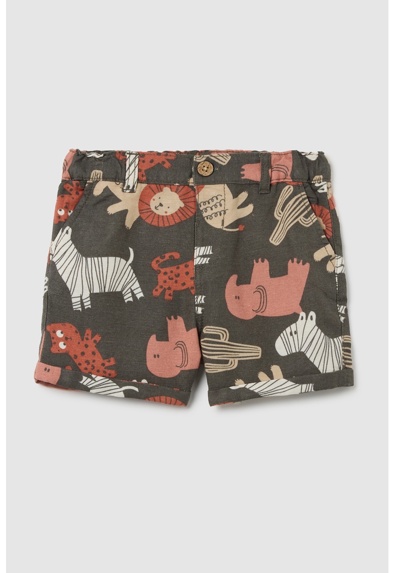 Pantaloni scurti din amestec de in cu model cu animale Pantaloni scurti din amestec de in cu model cu animale