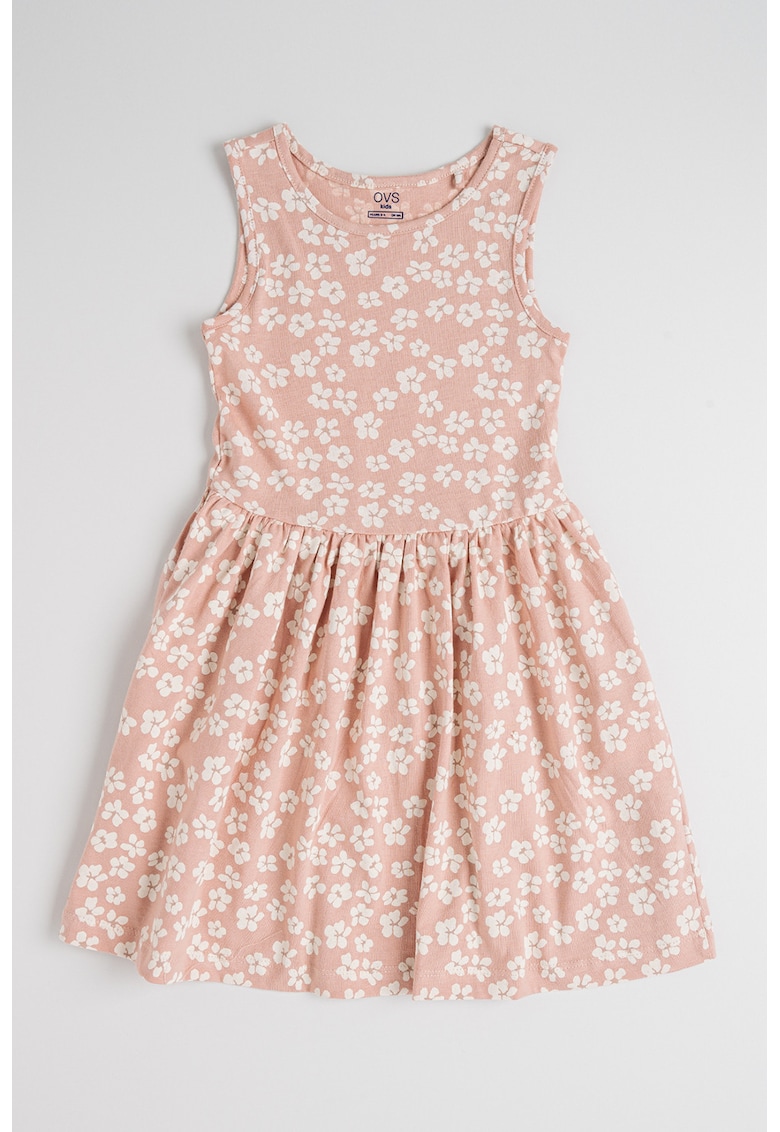 Rochie evazata fara maneci cu model floral