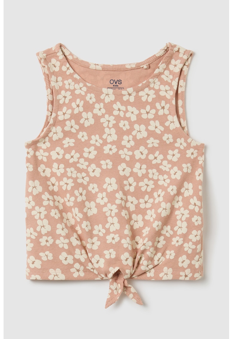 Top striat cu model floral si detaliu cu nod