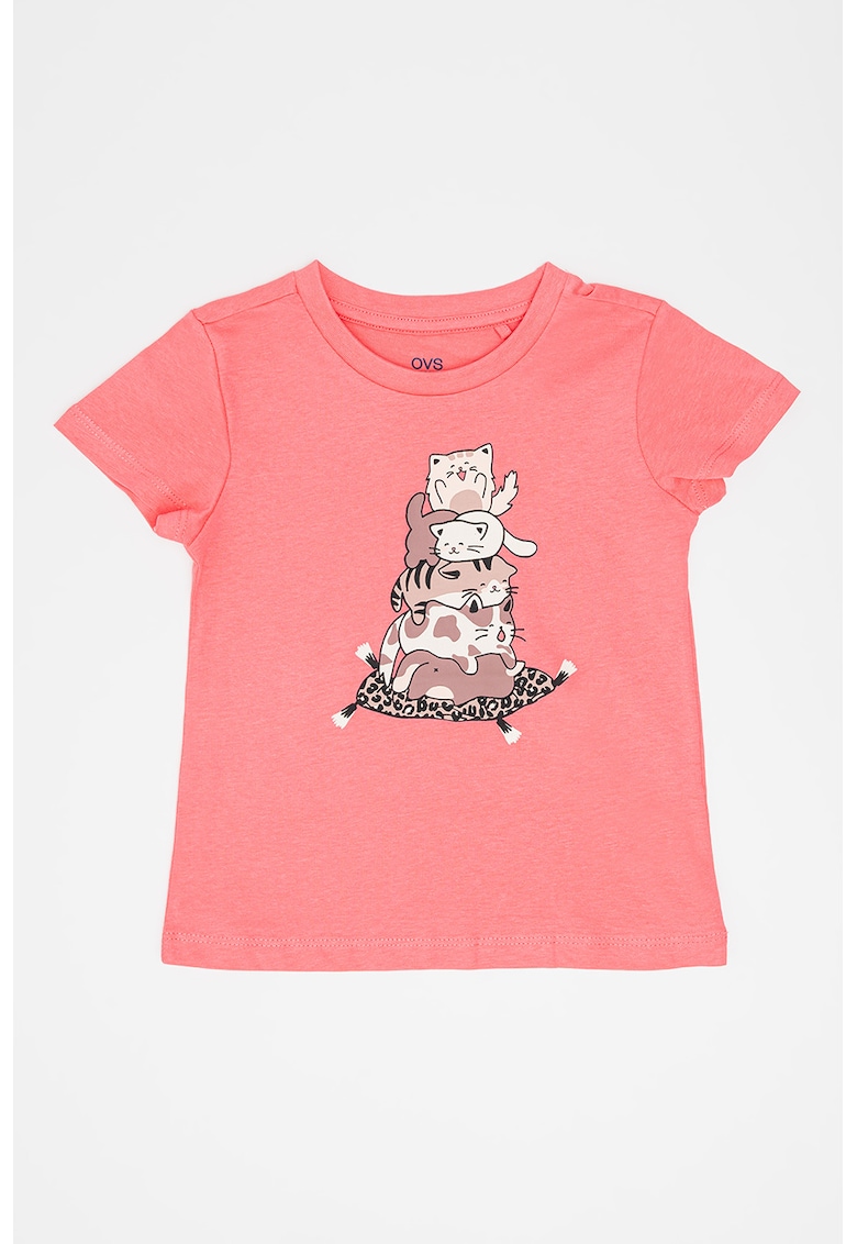 Tricou cu imprimeu cu pisici - Roz deschis