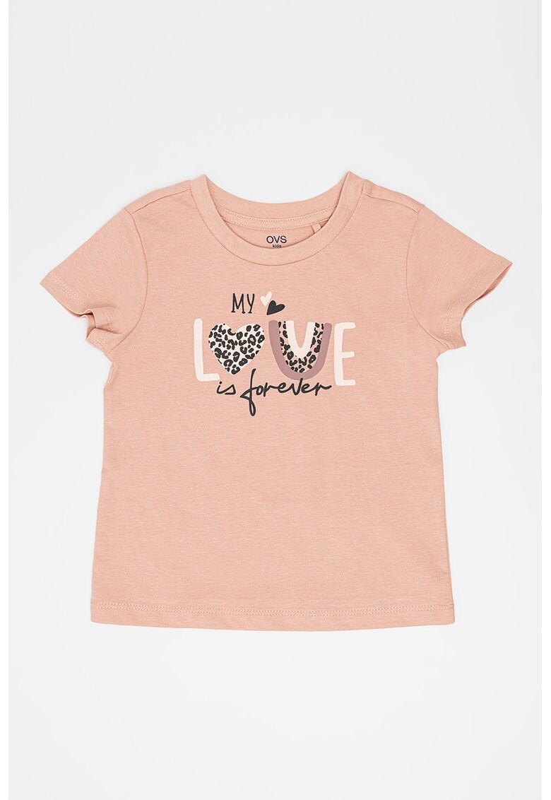 Tricou cu imprimeu text - Roz prafuit