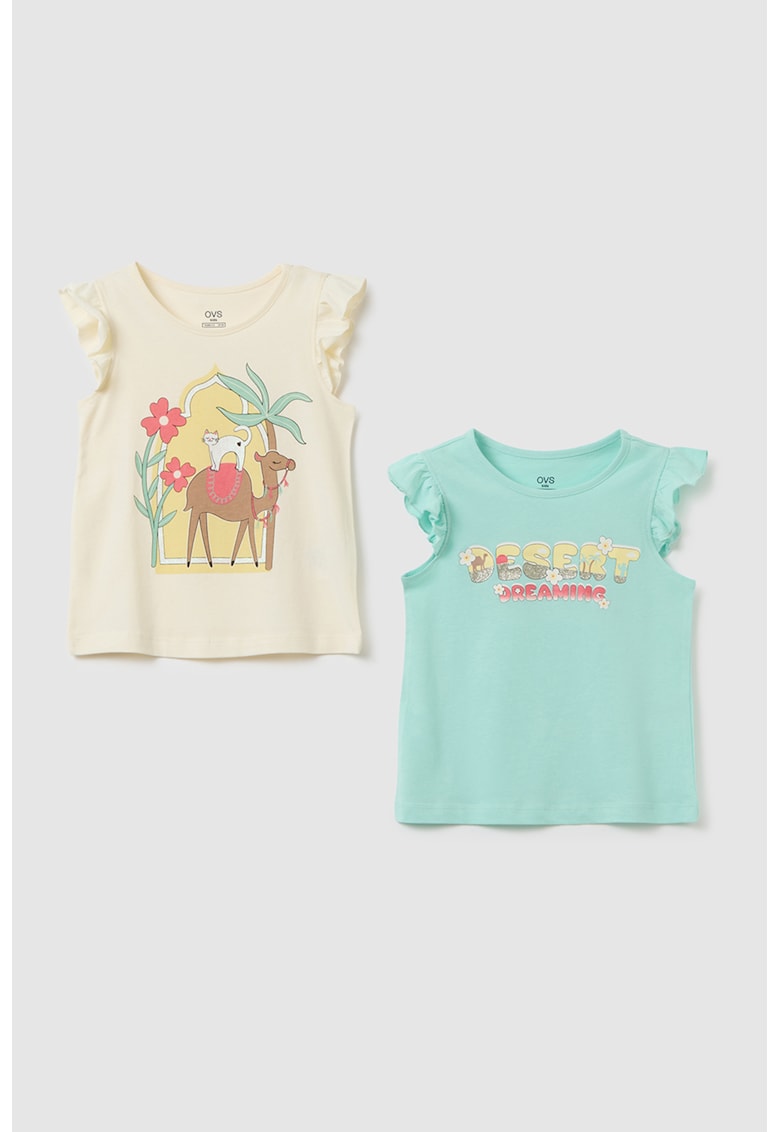 Set de tricouri cu imprimeu si mansete cu volane - 2 piese