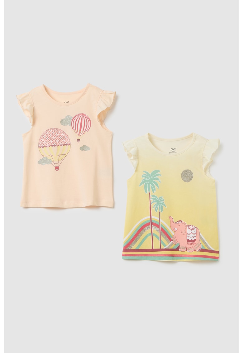 Set de tricouri cu imprimeu si detaliu stralucitor - 2 piese