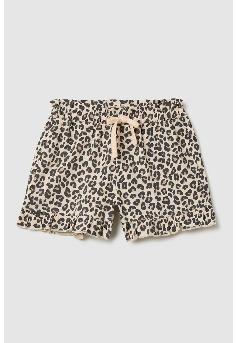 Pantaloni scurti cu animal print si snur de ajustare in talie