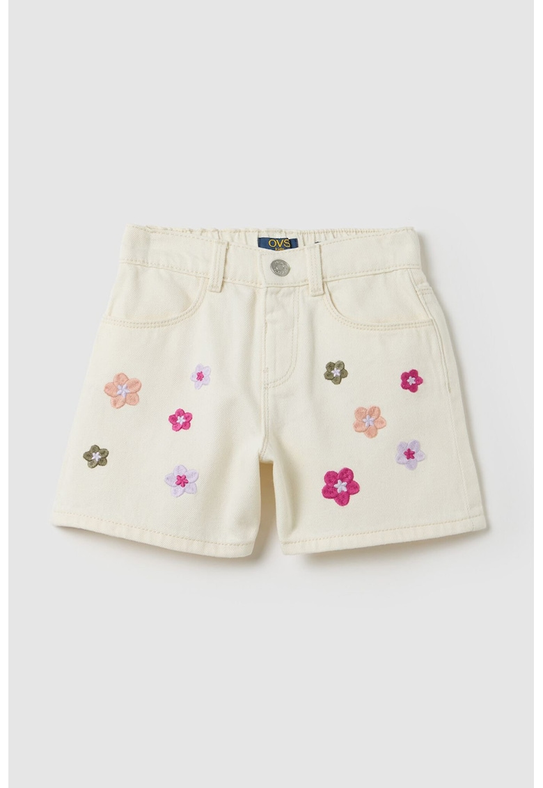 Blugi scurti cu broderie florala Blugi scurti cu broderie florala