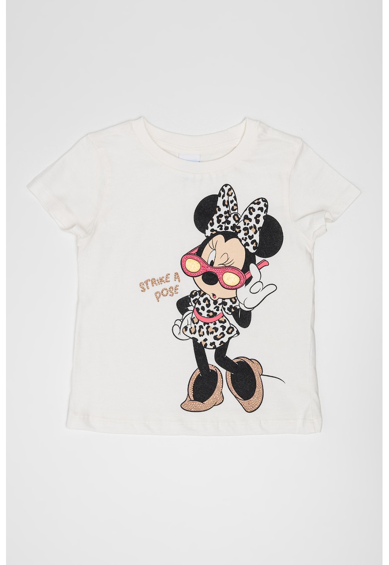 Tricou cu decolteu la baza gatului Minnie Mouse - Alb fildes/Negru