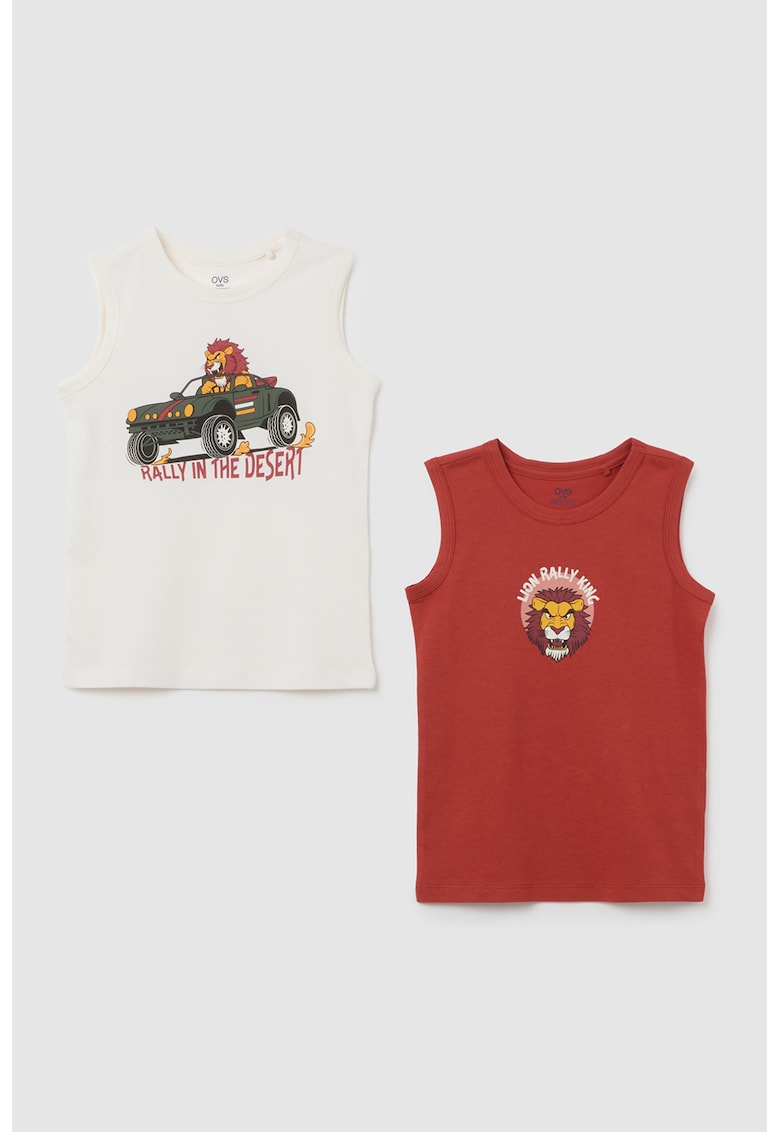 Set de top-uri din bumbac cu imprimeu - 2 piese