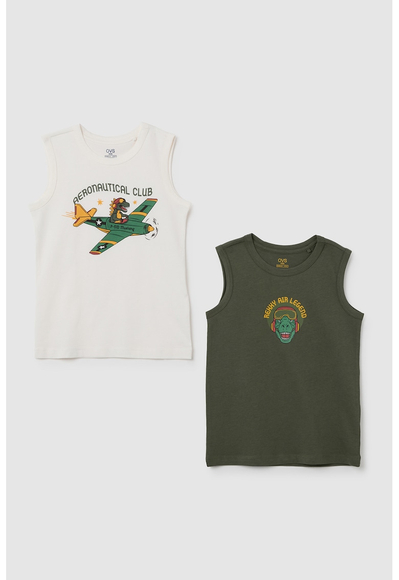 Set de top-uri din bumbac cu imprimeu - 2 piese