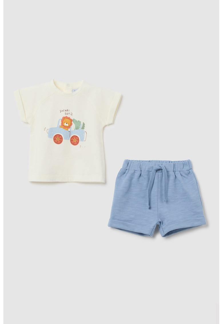 Set de tricou cu capse pe partea din spate si pantaloni scurti cu snur de ajustare - 2 piese