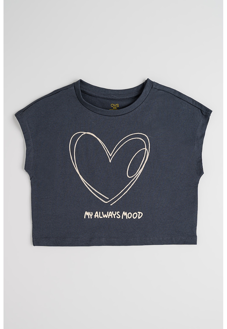 Tricou crop de bumbac cu imprimeu