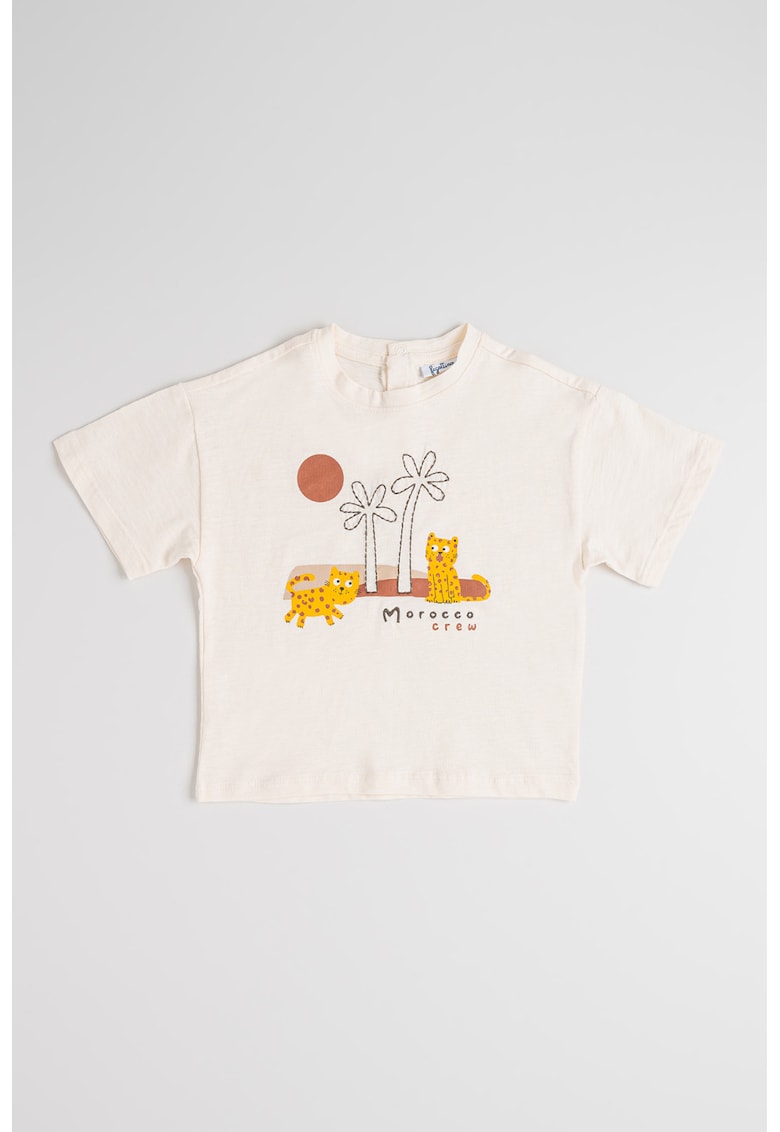 Tricou de bumbac cu imprimeu grafic - Galben pal