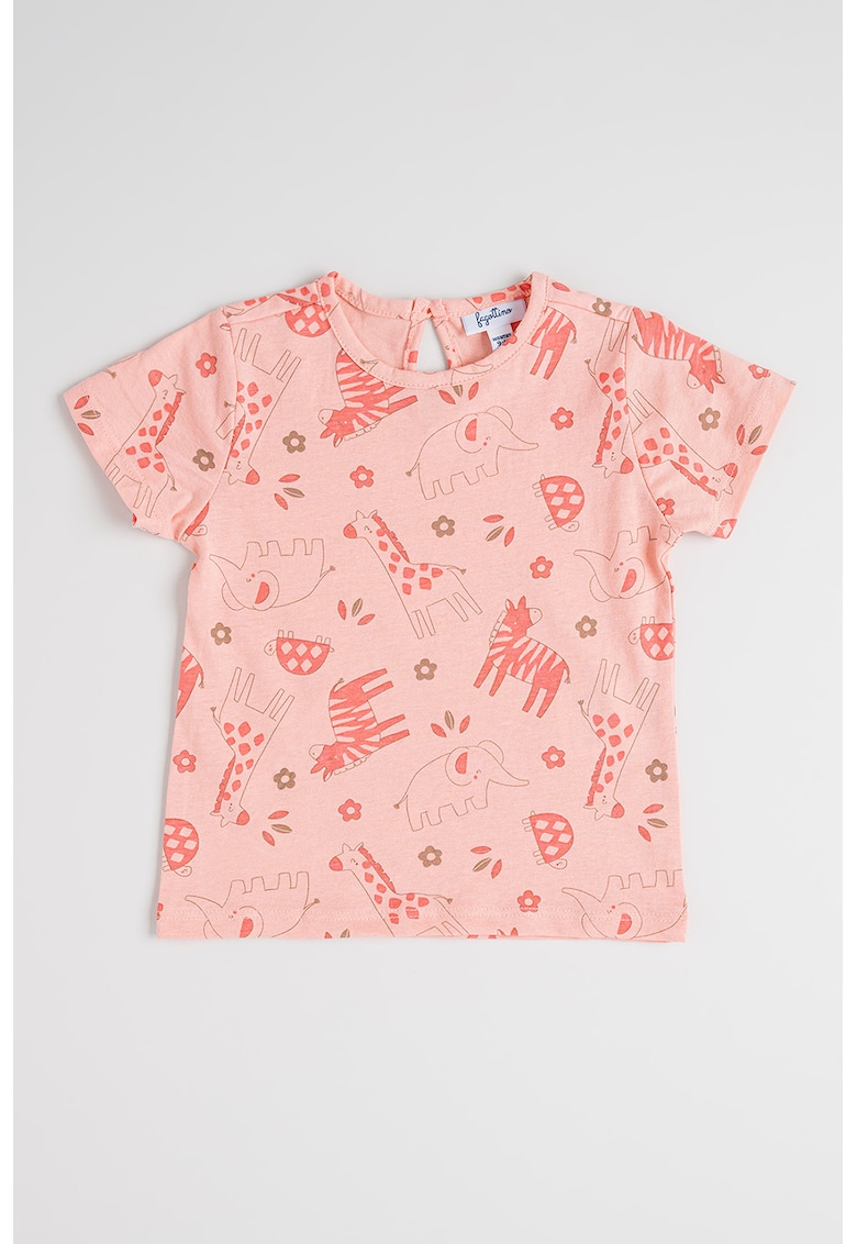 Tricou de bumbac cu model cu animale - Roz deschis