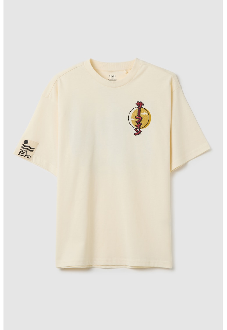 Tricou din bumbac cu imprimeu - Rosu/Crem