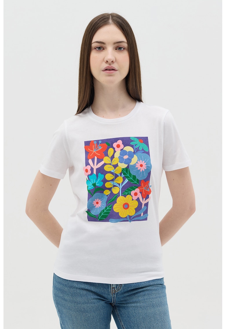 Tricou din bumbac cu imprimeu floral Tricou din bumbac cu imprimeu floral
