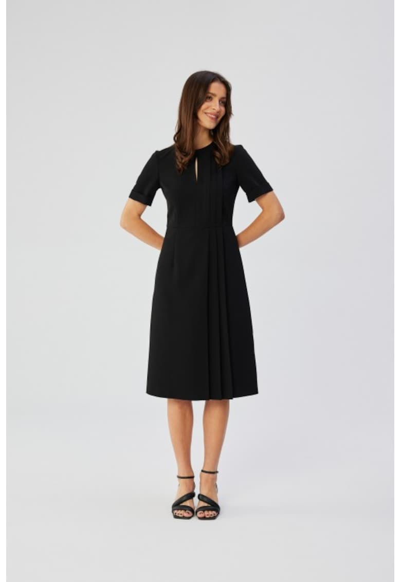 Rochie in A cu detalii plisate - Negru