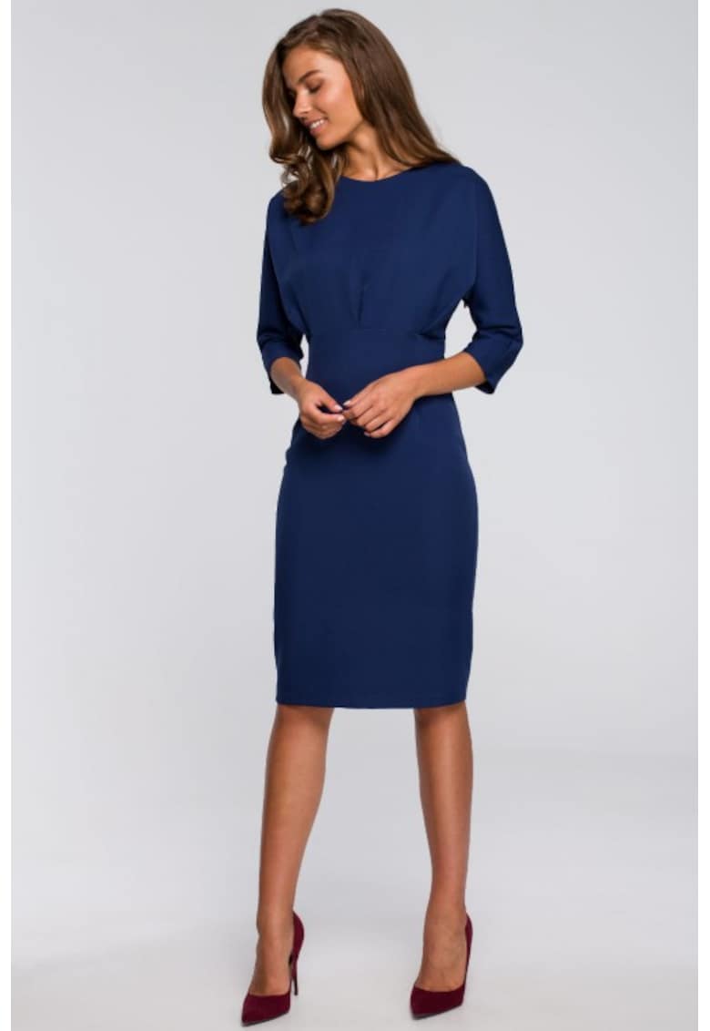Rochie creion midi cu maneci 3/4 - - Albastru
