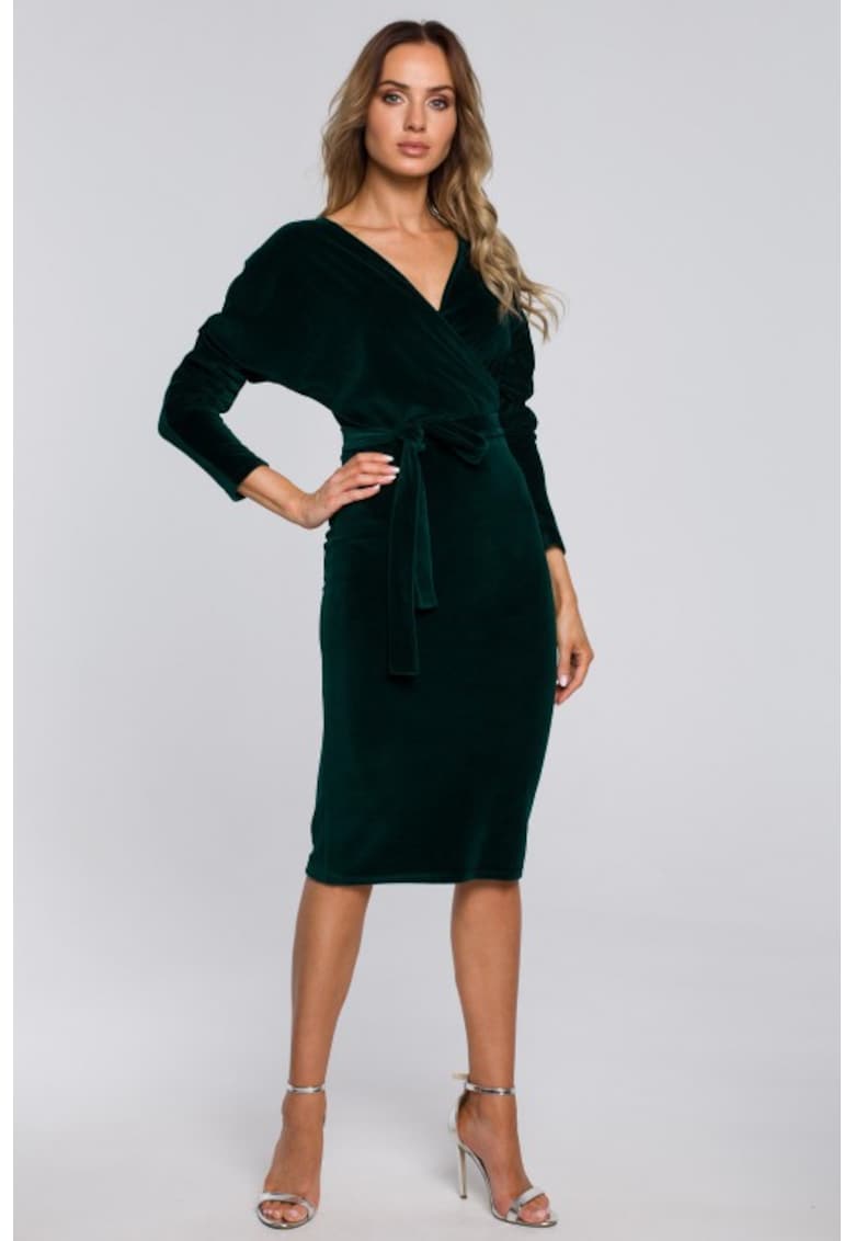 Rochie bodycon din catifea cu decolteu in V -